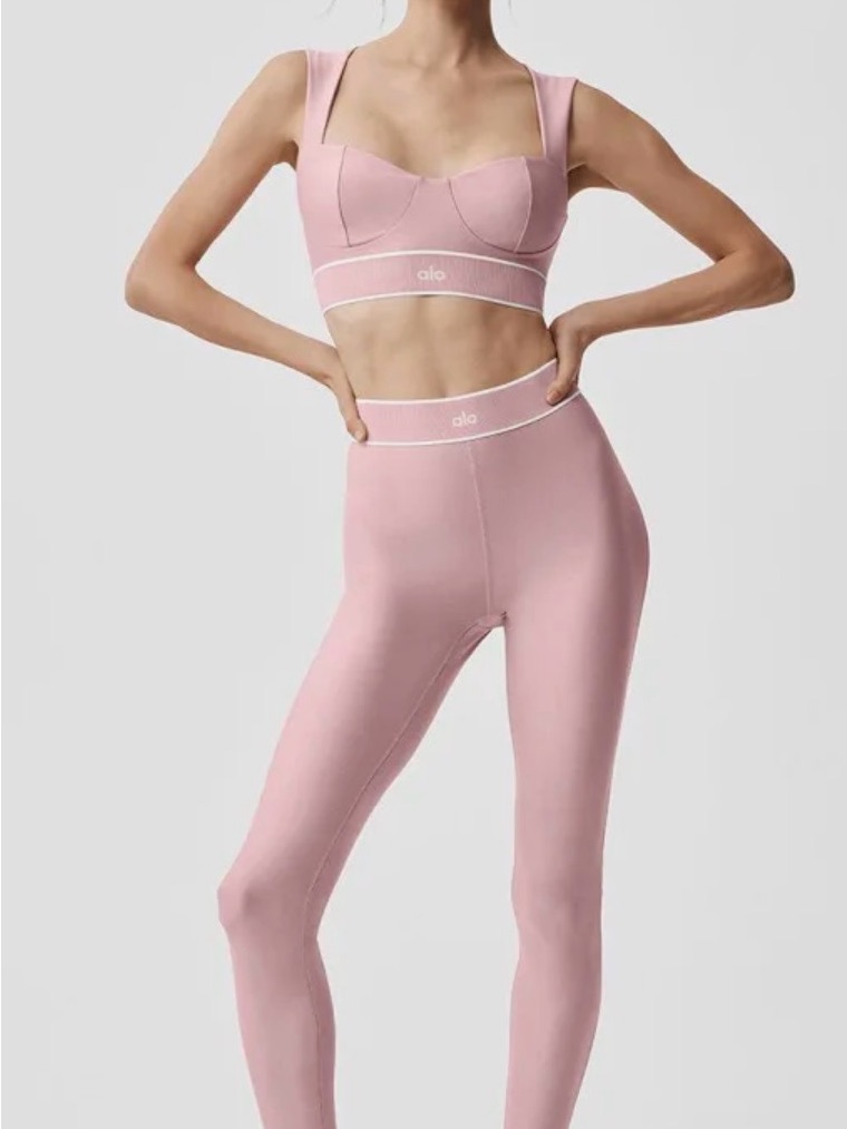 Alo Vintage Pink Sculpted Bustier Sports Bra & Legging Set